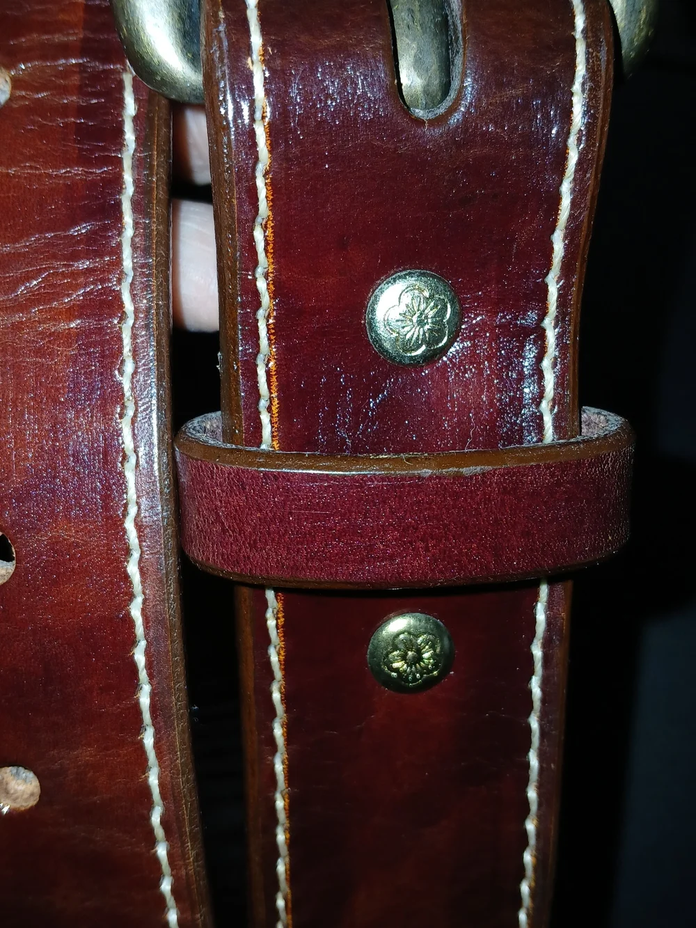 Handcrafted NWOTs Mohgany Belt Chicago Screws Sturdy Brass Buckle No Markings